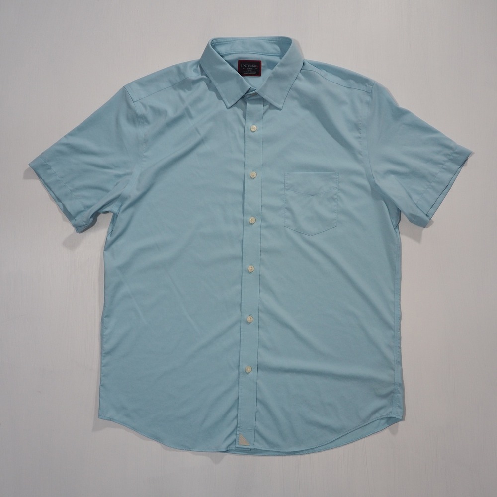 UNTUCKit Shirt Mens Large Slim Fit Light Blue Short Sleeve Performance Stretch